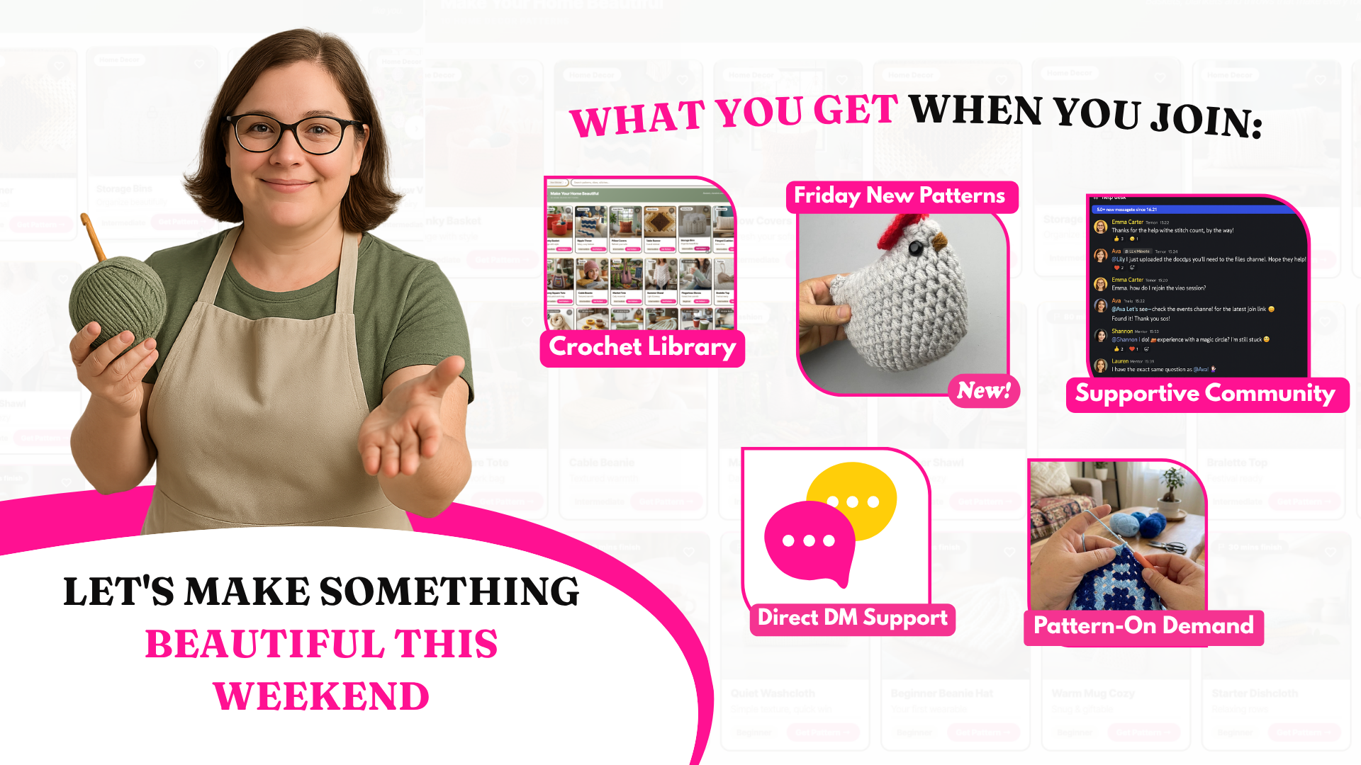 A woman holding something she crocheted